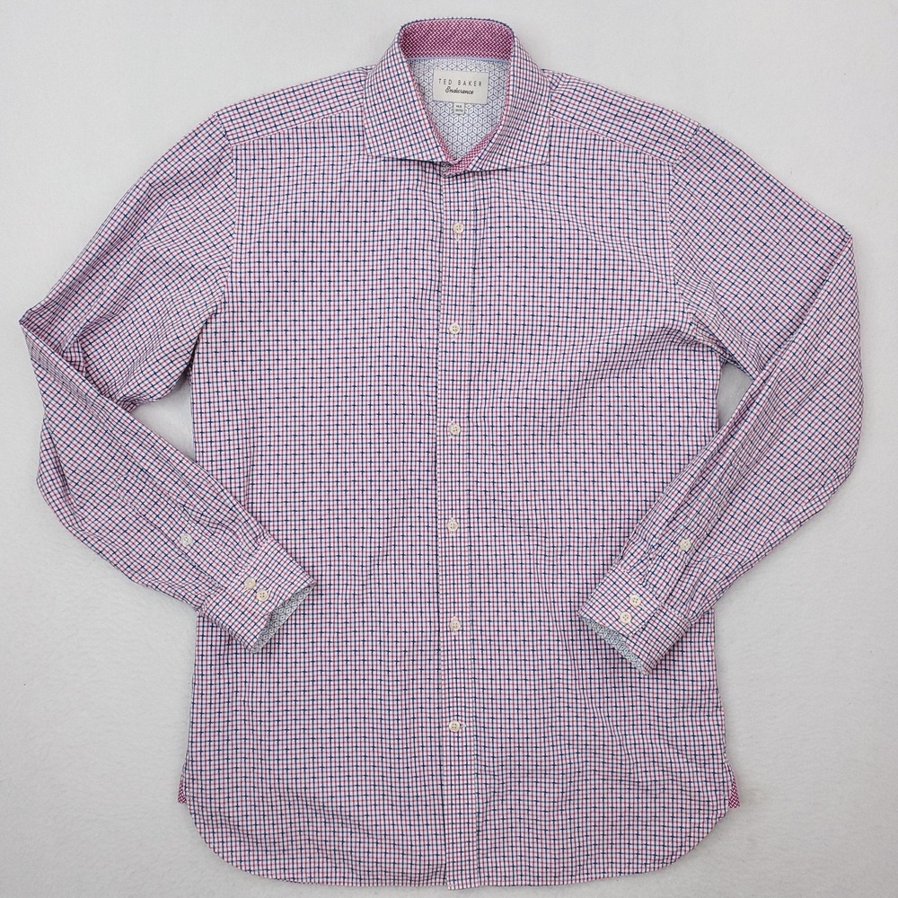 Ted Baker Endurance‎ Dress Shirt Mens 15.5 32/33 Red Blue Check Slim Fit Cotton